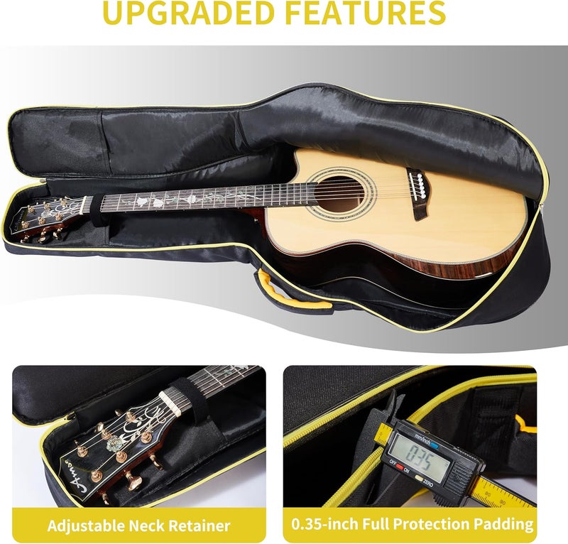 PPOPPO 40/41/42" Acoustic Guitar Gig Bag (Fits 12 String & Dreadnought Guitars), 0.35" Thick Padded, 600D Waterproof Soft Guitar Backpack Case, 3 Pockets, Neck Fixed Strap & Adjustable Shoulder Straps - Image 3